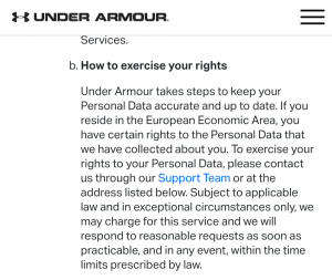Note about how to exercise your GDPR rights in MyFitnessPal