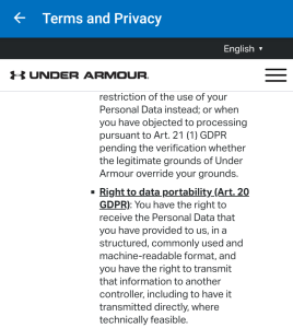 Data portability in MyFitnessPal